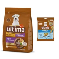  Croquettes Ultima Mini pour chien 1,35 à 7 kg + Friandises Dental Sticks Mini 90 g offertes ! - Poulet stérilisé (1,35 kg)