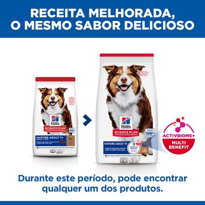 Hill's Science Plan Mature Adult 7+ Medium 11-25kg com cordeiro e arroz. Apoia energia, imunidade e saúde dos órgãos de cães idosos. Sem conservantes, corantes ou aromas artificiais.