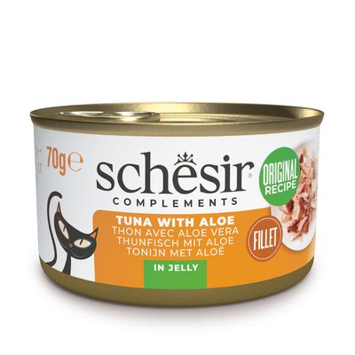 Schesir Complements, Original Recipe, 100% Natural Fillets, frango em geleia, 6x70g = 420g, para gatos adultos, com hidratação.