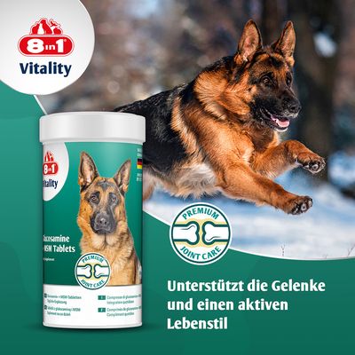 8in1 Vitality Glucosamine + MSM Tabletten. Premium Joint Care. Unterstützt die Gelenke und einen aktiven Lebensstil.