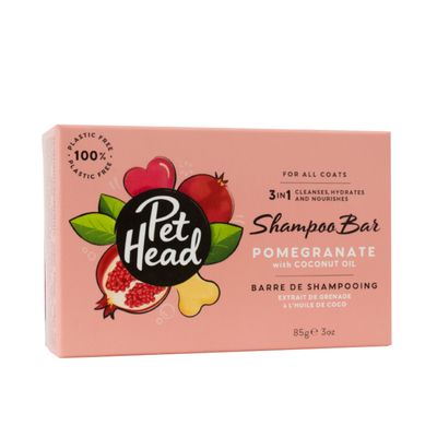 Pet Head Shampoo Bar Granatapfel mit Kokosöl, 3-in-1 reinigt, hydratisiert und pflegt, für alle Felltypen, plastikfrei, 85g.