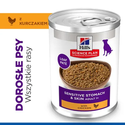 Hill's Science Plan Adult Dog Sensitive Stomach & Skin - Kurczak, 12 x 370 g