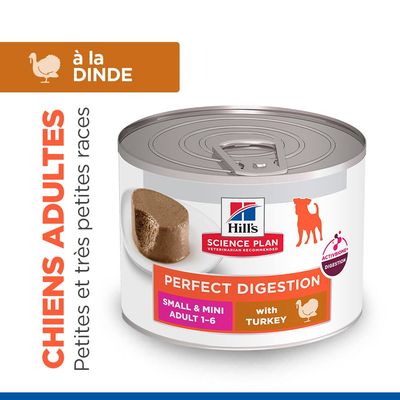 Hill's Science Plan Perfect Digestion Small & Mini Adulte 1-6 à la dinde, pour petits chiens adultes, AktivBiome+, CHIENS ADULTES, à la DINDE.