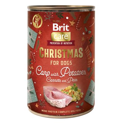 Brit Care Christmas for Dogs. Karpfen mit Kartoffeln, Karotten und Erbsen. Mono Protein Komplettfutter für Hunde.