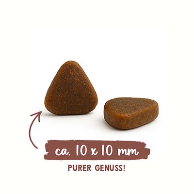 Zwei dreieckige Snacks, Text: ca. 10 x 10 mm, PURER GENUSS!