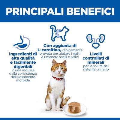 Vantaggi principali: Componenti di alta qualità, facilmente digeribili; con L-carnitina per il sostegno di gatti snelli e attivi; minerali controllati per la salute delle vie urinarie.