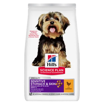Hill's Science Plan Sensitive Stomach & Skin Small & Mini, enintään 10 kg, Adult 1+ kananlihalla. Erittäin hyvin sulava resepti, tukee ihoa ja turkkia. Ei keinotekoisia lisäaineita. Hill's Science Plan Sensitive Stomach & Skin Small & Mini, enintään 10 kg, Adult 1+ kananlihalla. Erittäin hyvin sulava resepti, tukee ihoa ja turkkia. Ei keinotekoisia lisäaineita.