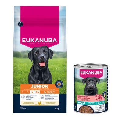 Eukanuba: Premium Nutrition, karma sucha dla psa, 12 kg/ 15 kg + wołowina z dynią, 3 x 400 g gratis!
