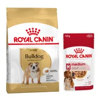 Royal Canin Breed 1,5 à 12 kg pour chien + aliment humide : 15 % de remise ! - Bouledogue Adult (12 kg) + sachets Medium Adult en sauce (10 x 140 g)