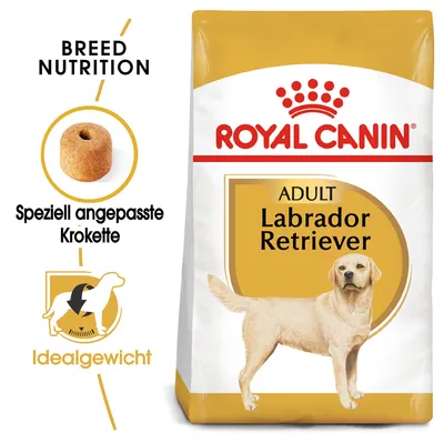 Royal Canin Adult Labrador Retriever pasja hrana. Posebej prilagojeni briketi za idealno telesno težo. Breed Nutrition.