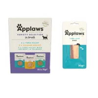 6 x 70g Applaws Wet Cat Food + 30g Applaws Cat Treat Free! * - Variety Selection Mixed Pack (3 Varieties) with Broth (6 x 70g) + Loin Tuna (30g)