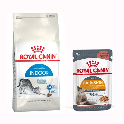 2 kg Royal Canin + 12 x 85 g Royal Canin szószban - Indoor + Hair & Skin szószban 