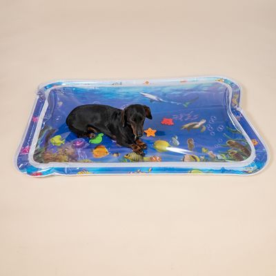 Водна постелка за игра с цветни морски фигури като риби, морски звезди и костенурки. Прозрачен пластмасов кант с подводен дизайн.
