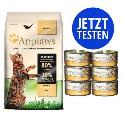 Applaws Adult Cat Chicken Trockenfutter 7,5 kg und 6 Dosen Chicken Breast. Getreidefrei, 80% Huhn, 20% Gemüse und Extrakte. Hypoallergen, mit Pre- und Probiotika. JETZT TESTEN.