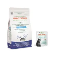 1,2 kg Almo Nature HFC + 6 x 50 g passendes Nassfutter gratis! - Longevity Sterilized Wolfsbarsch & Goldbrasse + 6 x 50 g Thunfischbrühe mit Thunfischfilet