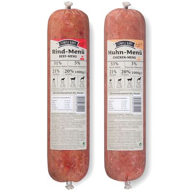 SIMPLE BARF Menüs Rind & Huhn-Paket 10 x 1000 g
