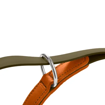 HUNTER Wolmar BioThane® и кожа регулируем повод за кучета, каки/оранжев - Д 200 см, Ш 19 мм