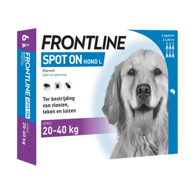Frontline Spot-On Hond, 20 tot 40 kg - 6 Pipetten Frontline Spot-On Hond, 20 tot 40 kg - 6 Pipetten