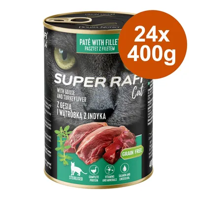 Lot économique Super Rafi Sterilised Cat 24 x 400 g - pintade, cœurs de canard