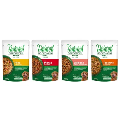Natural Trainer Bocconcini Adult Klein & Speelgoedhapjes in Saus - Mix 12 x 100 g (Kip, Rund, Zalm, Kalkoen) Natural Trainer Bocconcini Adult Klein & Speelgoedhapjes in Saus - Mix 12 x 100 g (Kip, Rund, Zalm, Kalkoen)