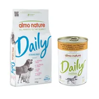 Almo Nature Daily Trockenfutter + 6 x 400 g Ausgewähltes Nassfutter zum Sonderpreis! - 12 kg Sterilised all Breeds Schwein & Reis + 6 x 400 g Truthahn
