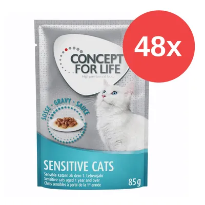 Concept for Life Sensitive Cats, Sosse, 85g, für sensible Katzen ab dem 1. Lebensjahr. Packung mit 48 Stück.