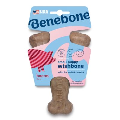 Benebone Puppy Wishbone ‑purulelu pekonin maulla, pieni - P 9,9 x L 12,7 cm