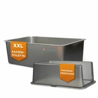 Lucky Kitty XXL bac à litière en acier inoxydable avec couvercle - mat, capot foncé