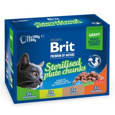 Brit Premium Cat, 12 x 100 g Sterilised Plate