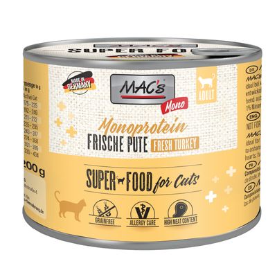 MAC's Mono Superfood pre mačky, monoproteín čerstvé jahňacie, 24x 200g. Vyrobené v Nemecku, bez obilnín, vhodné pre alergikov, 94 % jahňacie.
