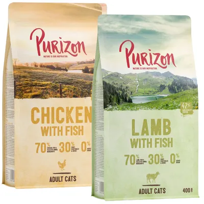2 x 400 g Gemengd Probeerpakket Purizon Adult Kattenvoer - Kip met Vis & Lam met Vis
