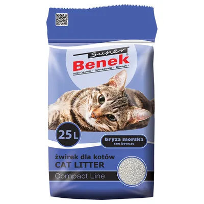 Super Benek lettiera per gatti, 25L, bryza morska see breeze, Compact Line. Testo in polacco e inglese visibile sulla confezione. Super Benek lettiera per gatti, 25L, bryza morska see breeze, Compact Line. Testo in polacco e inglese visibile sulla confezione.