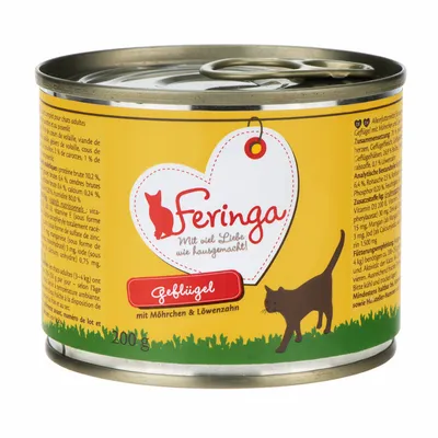 Feringa kattefoder, fjerkræ med gulerødder og mælkebøtte, 200g dåse.