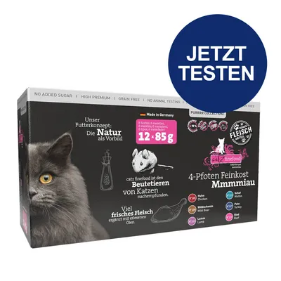 Catz Finefood 4-Pfoten Feinkost, 12x85g, Made in Germany, ohne Zuckerzusatz, getreidefrei, keine Tierversuche. Frisches Fleisch ergänzt mit erlesenen Ölen. Jetzt testen.