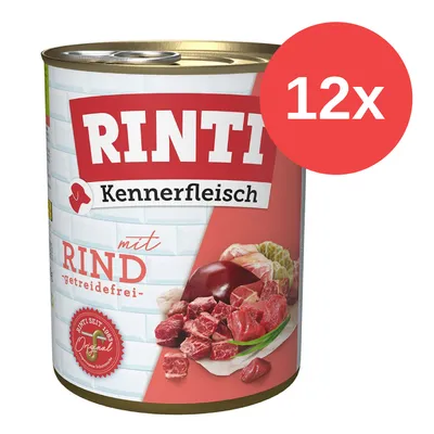 RINTI Kennerfleisch z wołowiną, bez zbóż. Opakowanie 12 puszek. RINTI Original od 1983.
