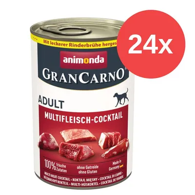 Animonda GranCarno Adult Multifleisch-Cocktail, 24x Dose, mit leckerer Rinderbrühe, 100% frische Zutaten, ohne Getreide und Gluten, Made in Germany.