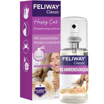 Feliway Classic Happy Cat, помогает снизить стрессовое поведение, примерно 50 применений, рекомендовано ветеринарами, 60 мл.