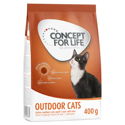 Concept for Life Outdoor Cats, 400 г. Специална формула за активни котки на открито над 1 година: енергия, подкрепа на имунитета, здрави стави и подвижност.