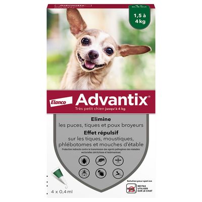 Advantix® très petit chien jusqu'à 4 kg 4 mois de protection (4 pipettes)