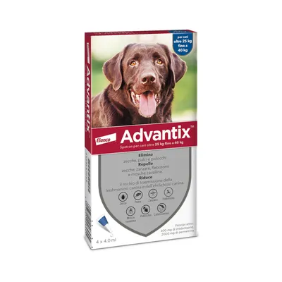 Advantix Spot-on per cani oltre 25 kg fino a 40 kg - 4 pipette (4,0 ml) Advantix Spot-on per cani oltre 25 kg fino a 40 kg - 4 pipette (4,0 ml)