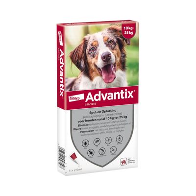 Advantix® 250/1250 Spot-On Solution voor Honden 10 - 25 kg 4 Pipetten x 2,5 ml - NL