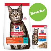 Pack bi-nutrition : 1 paquet de croquettes + 24 x 85 g de sachets Hill's Science Plan - Young Adult Sterilised (10 kg poulet + sachets poulet)