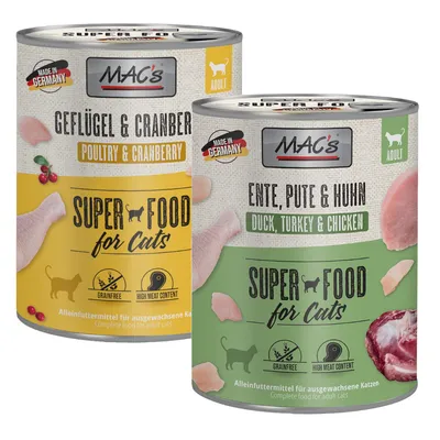 Lot MAC's Cat 24 x 800 g - lot mixte : volaille, cranberries + canard, dinde, poulet (2 variétés)