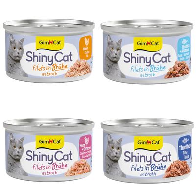 GimCat ShinyCat Filet Thunfisch, 100% natürlich, ohne Zusatzstoffe, Packung mit 24 Dosen.