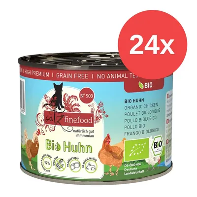catz finefood Bio Huhn, Nr. 503, 24x Dosen, DE-ÖKO-006, Deutsche Landwirtschaft, ohne Getreide, keine Tierversuche, ohne Zuckerzusatz, 94% Fleischanteil, Bio-zertifiziert. catz finefood Bio Huhn, Nr. 503, 24x Dosen, DE-ÖKO-006, Deutsche Landwirtschaft, ohne Getreide, keine Tierversuche, ohne Zuckerzusatz, 94% Fleischanteil, Bio-zertifiziert.