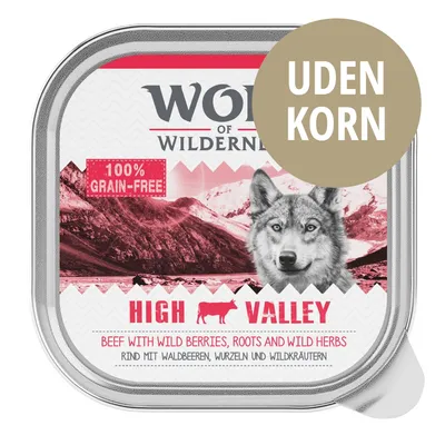 Wolf of Wilderness HIGH VALLEY, 100% grain-free, UDEN KORN. Beef with wild berries, roots and wild herbs. Rind mit Waldbeeren, Wurzeln und Wildkräutern.