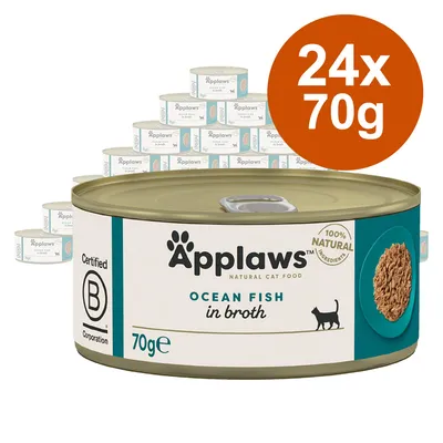 Applaws Ocean Fish in Broth, 24x70g burkar, 100% naturliga ingredienser, Certified B Corporation.