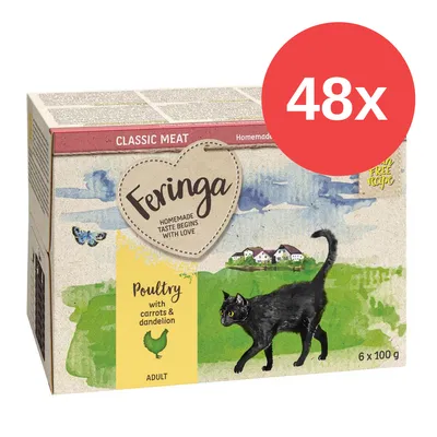 Feringa Classic Meat, Poultry mit Karotten und Löwenzahn, Adult, getreidefreie Rezeptur, Packung mit 48 x 100 g.