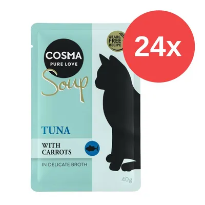 Cosma Soup Pure Love, Thunfisch mit Karotten in feiner Brühe, getreidefreie Rezeptur, Packung à 40g, 24 Stück.