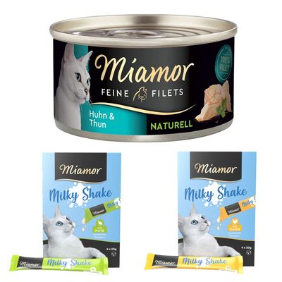 Miamor: 6 x 80 g Feine Filets Naturelle + Milky Shake, 8 x 20 g gratis!